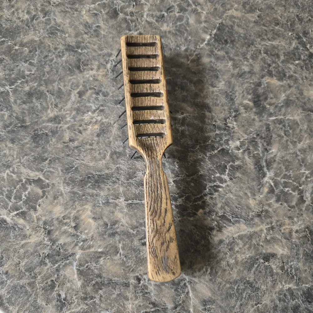 Vintage Goody Faux Wood Grain Hair Brush Nylon‎ Bristles Smoothing Brown 7.5